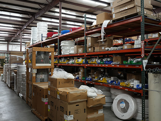 Stocked shelves in plumbing supply warehouse in Tulsa Oaklahoma OK