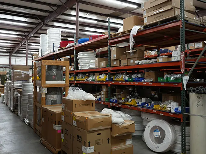 Stocked shelves in plumbing supply warehouse in Tulsa Oaklahoma OK